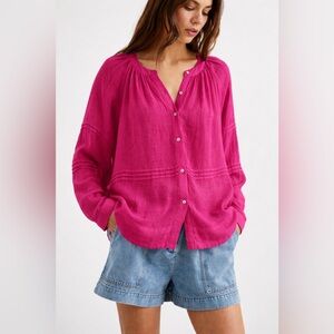 Rails Frances Linen Blend Boho Blouse Fuchsia Small